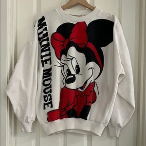 Vintage 90s Disney Minnie Mouse Graphic Sweatshirt | White & Red | Boxy Fit L